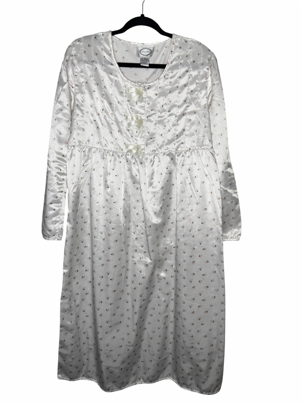 SLEEP CLUB / vtg white dainty pink floral full length long sleeve nightgown / M